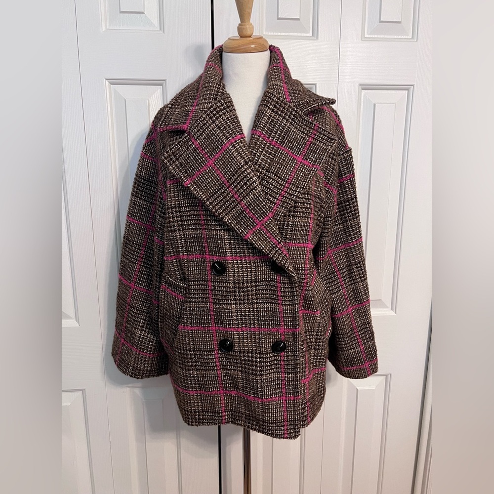 NWOT Kali Fashion MADE IN ITALY Double Breast Houndstooth Coat Oversized M/L